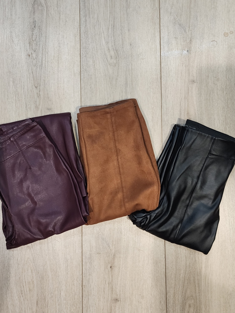 Faux Leather & Suede Leggings Bundle Womens 0P Ann Taylor Burgundy Brown Black